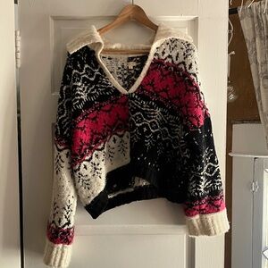 Anthropologie Pilcro Black, Pink, and Cream V-Neck Sweater